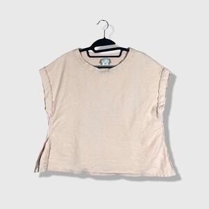 Anthropologie Postmark Cap Sleeve Top Women Medium Pink Boho Raw Hem Knit Tee